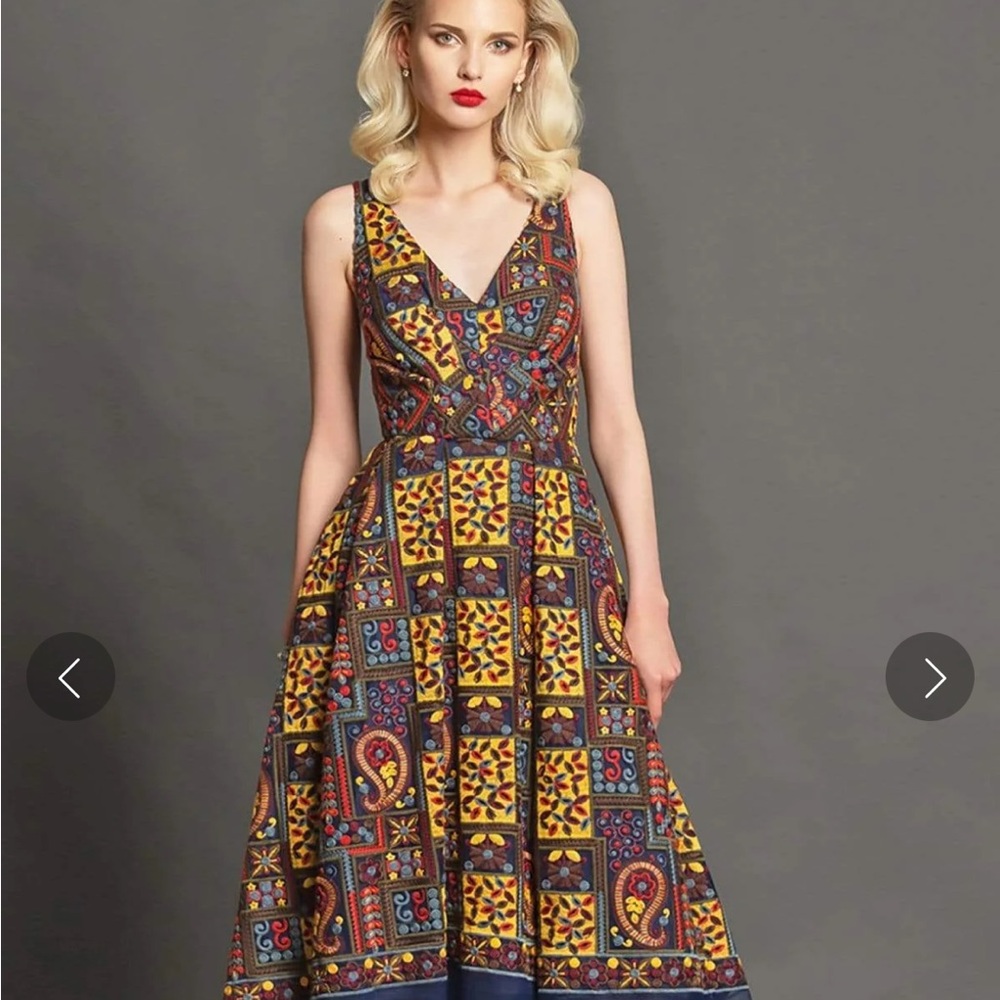Eva Franco Anthropologie Charlotte Embroidered Fit & Flare Dress - Picture 4 of 12